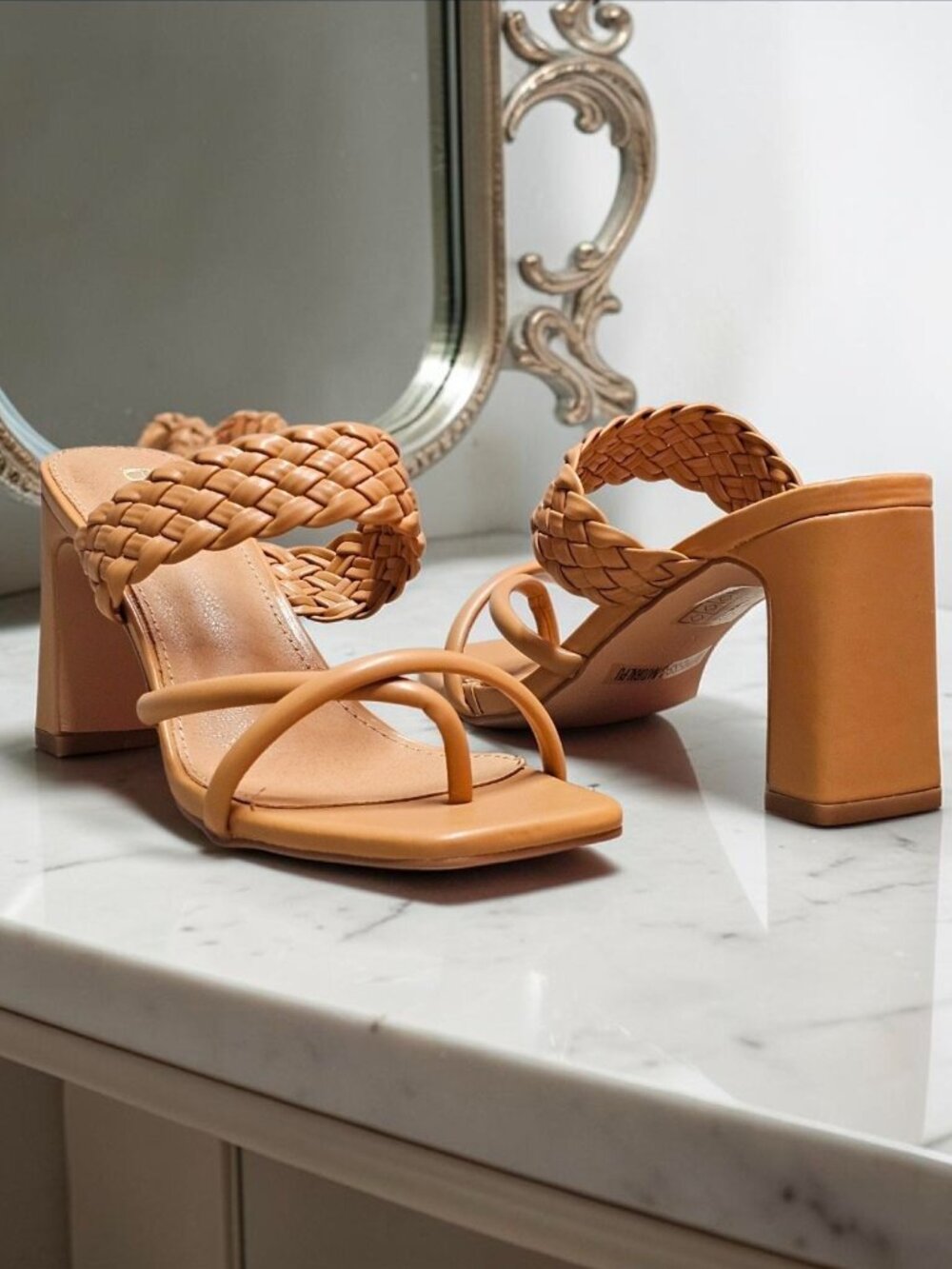 Braided Natural Block Heel Sandals With Strappy Design For Women